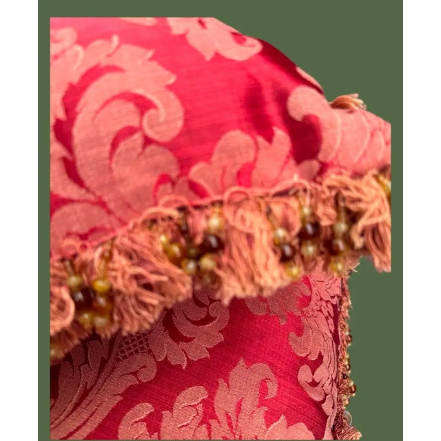 Late 20th Century Red and Gold Damask Pillows- a Pair For Sale - Image 5 of 5