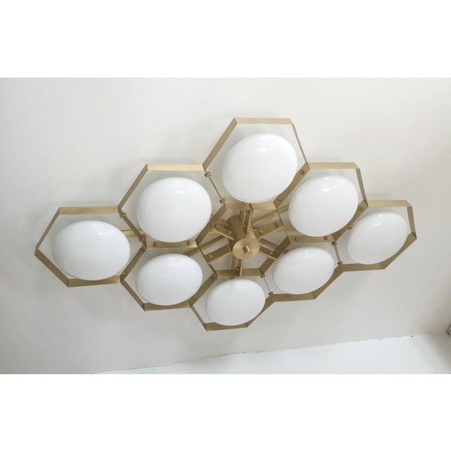 21st Century Hive Satin Brass Glossy White Murano Flush Mount by Fabio LTD For Sale - Image 6 of 9