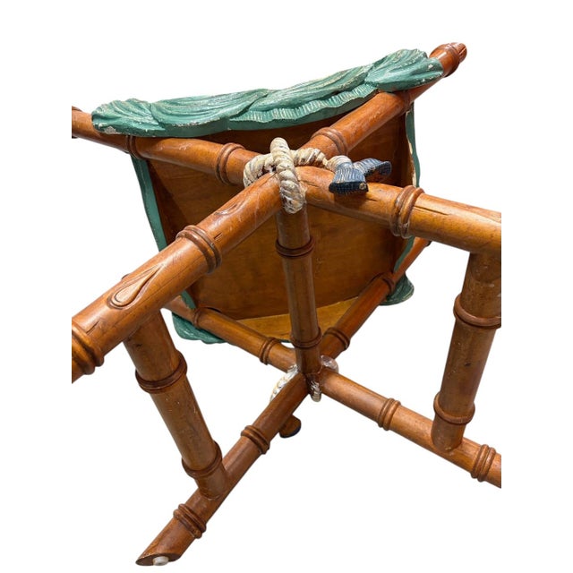 Vintage Faux Bois Draped Stool With Carved Bamboo X-Frame For Sale In Dallas - Image 6 of 10