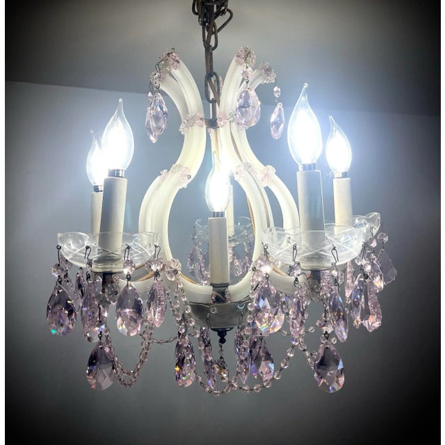 1950s Strass Swarovski Crystal Santa Maria Murano Glass & Brass Pink Chandelier For Sale - Image 4 of 12