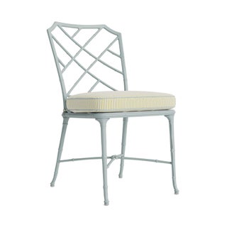 Brown Jordan Calcutta Side Chair in Harbor with Peal Green Stripe and Artic Welt Cushions For Sale