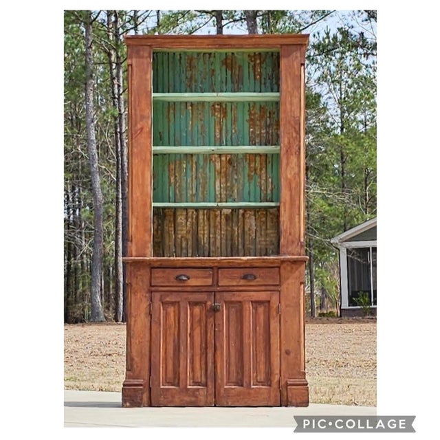 Farmhouse Primitive Stepback Cupboard, Beadboard Back, Layers of Chippy Paint With a Warm Patina For Sale - Image 3 of 8
