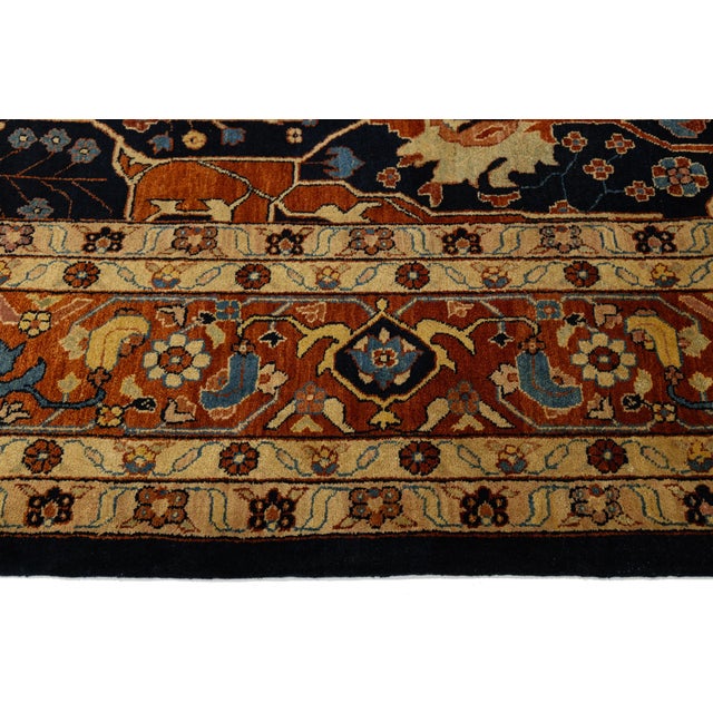 16x25 Modern Bidjar Style Navy Blue & Rust Wool Area Rug Geometric Lattice For Sale - Image 4 of 13