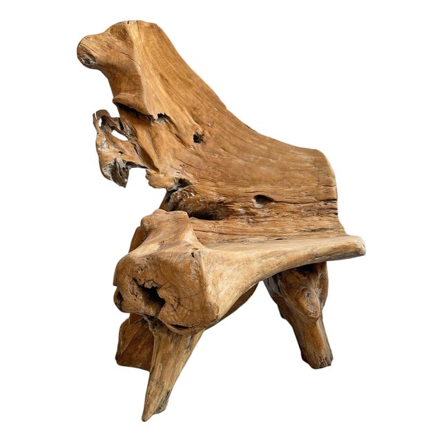 Organic Modern Vintage Freeform Teak Root Chair For Sale