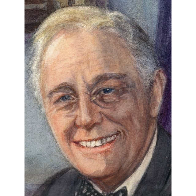 President Franklin Delano Roosevelt FDR Portrait Painting Circa 1940's Mid Century Framed For Sale - Image 10 of 18