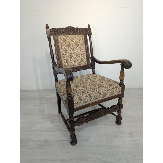 Antique Armchair in Oak Wood with Springs For Sale - Image 3 of 18