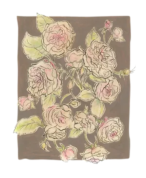 Original Floral Mixed Media Botanical Painting, Roses by Kathleen Ney