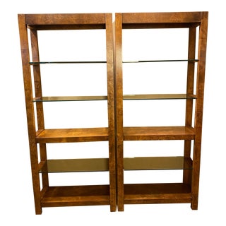 1960s Vintage Mid-Century Burl Wood & Glass Etageres - a Pair For Sale