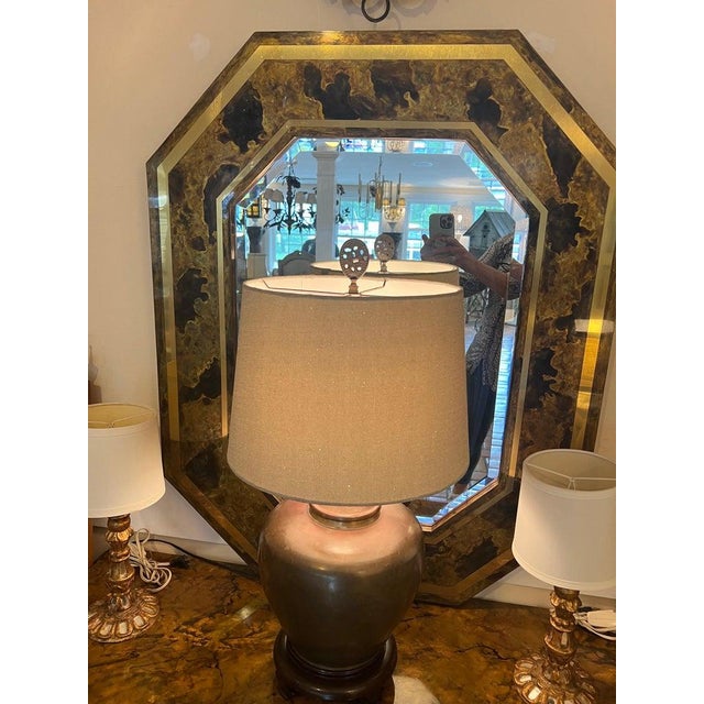 Brass Designer Acid Etched Octagonal Mirror by LaBarge For Sale - Image 8 of 18