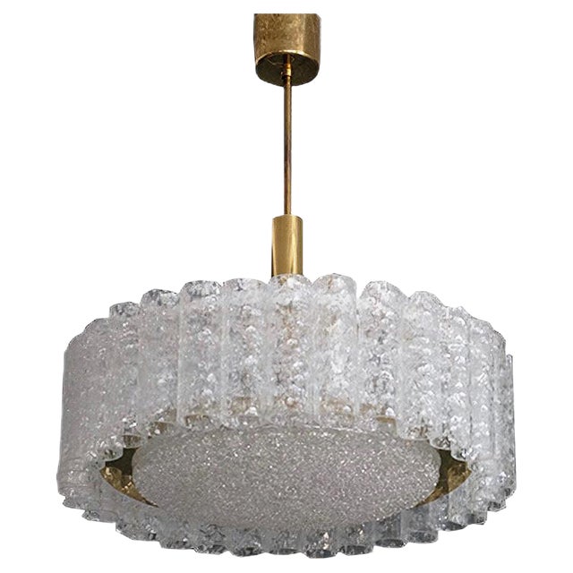 German Murano Ice Glass Tubes Chandelier from Doria, 1968 For Sale