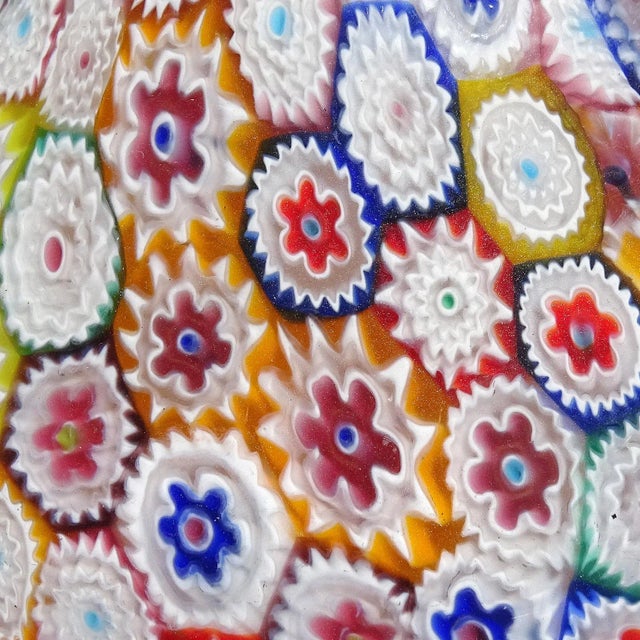 Murano Fratelli Toso Vintage Millefiori Flower Mosaic Rainbow Colors Italian Art Glass Footed Vase For Sale In Orlando - Image 6 of 11