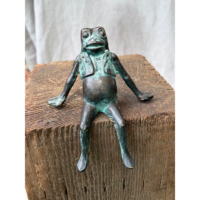 Vintage Bronze Seated Frog Garden Ornament For Sale - Image 9 of 18
