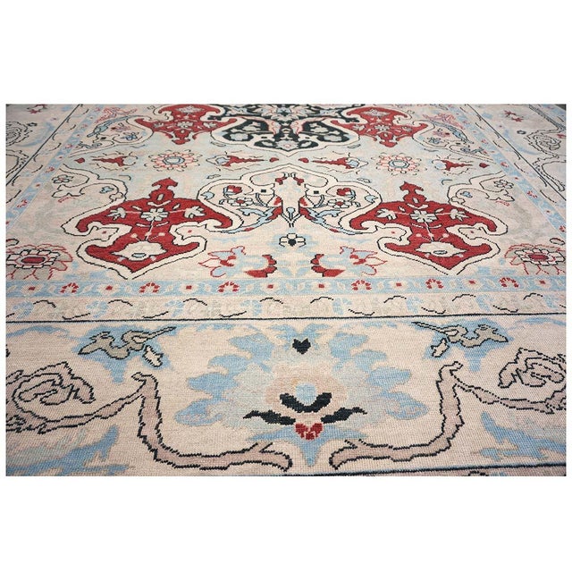 Ivory Persian Sultanabad Wool 10x14 Ivory, Blue, & Red Handmade Area Rug #1143766 For Sale - Image 8 of 12