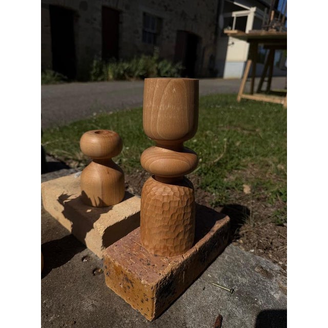 Beech Candlestick by Romain Des Bois For Sale - Image 6 of 17
