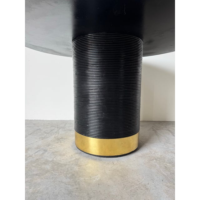 1970s 1970s Gabriella Crespi–Style Black Painted Pencil Reed Rattan Round Dining Table With Brass Base For Sale - Image 5 of 12