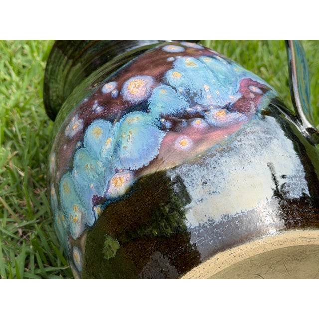 Vintage Signed Studio Pottery Crystalline Glazed Art Pitcher For Sale - Image 9 of 12