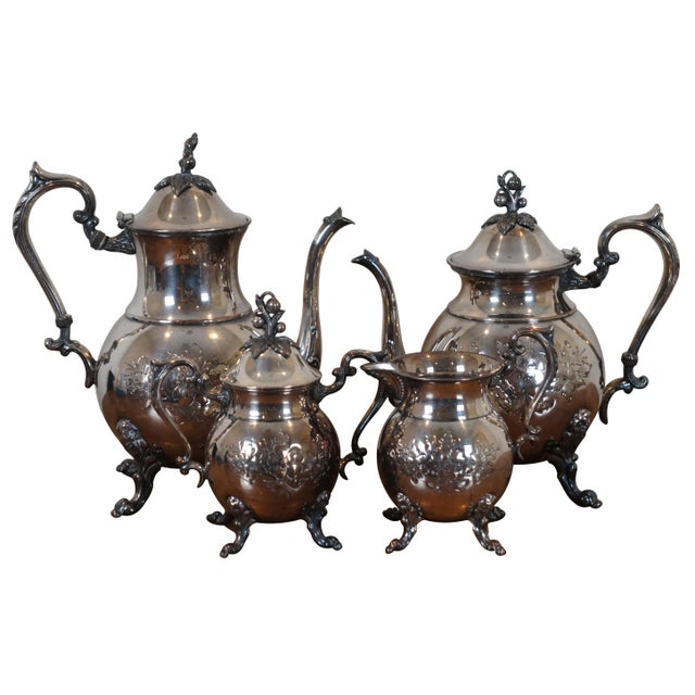 Vintage Sheridan Silver Plate Hand Chased Floral Tea Coffee Pitcher Set- 4 Pieces For Sale - Image 13 of 13