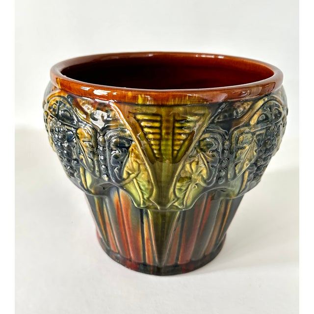 1920s Arts & Crafts Brush McCoy Pottery #224 Blended Grapes Nuglaze Jardinere Vase For Sale - Image 4 of 11