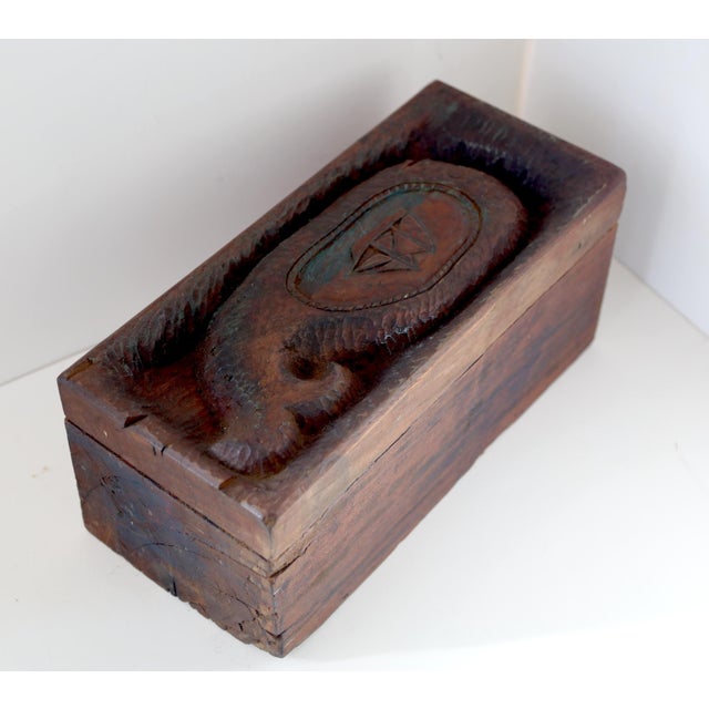Unbelievable Rare Antique Folk Art Hand Carved Solid Wood Box With Whale Schooner Nautical For Sale - Image 9 of 18