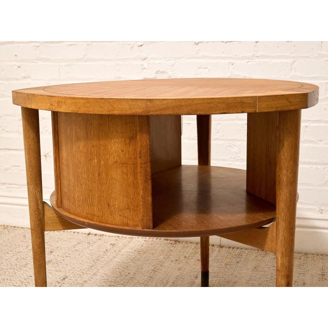 Vintage Brown Saltman Mid-Century Modern Round Walnut Side Table With Geometric Top For Sale - Image 9 of 12