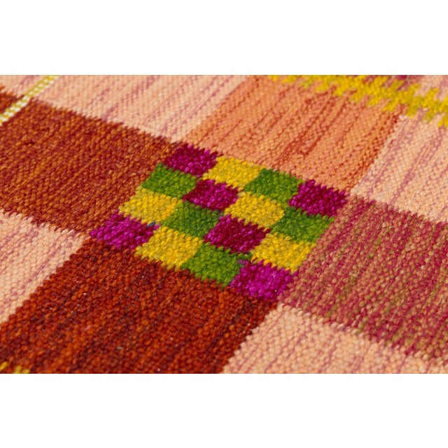 Orange 9 X 12 Modern Swedish Style Flat-Weave Wool Rug in Orange With Geometric Pattern For Sale - Image 8 of 10