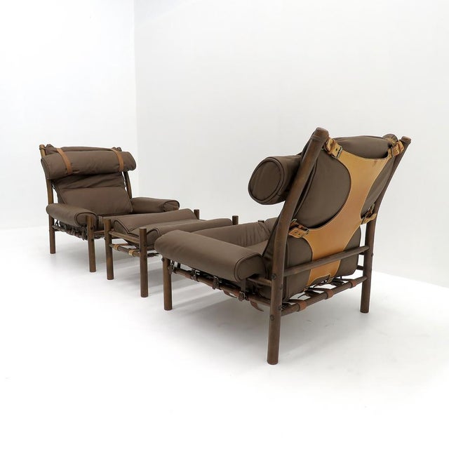 1970s Arne Norell ‘Inca’ Leather Chairs and Ottoman, 1970 For Sale - Image 5 of 10