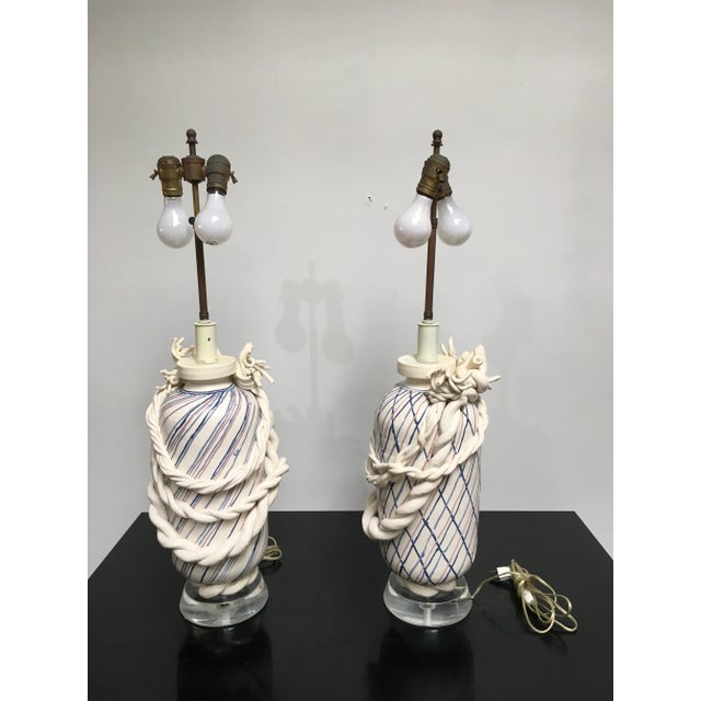 Rare Pair of Roy Hamilton “Bondage Series” Postmodern Ceramic Table Lamps, Los Angeles, Early 1980s For Sale - Image 4 of 13
