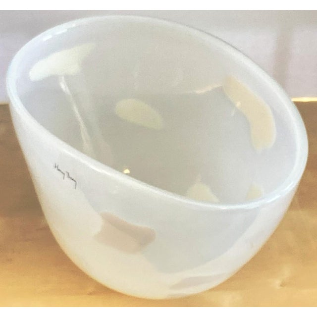 Henry Dean (Belgium) Signed Cased Art Glass Centerpiece Bowl (Translucent White With White Dots) Large, Vintage For Sale - Image 10 of 16