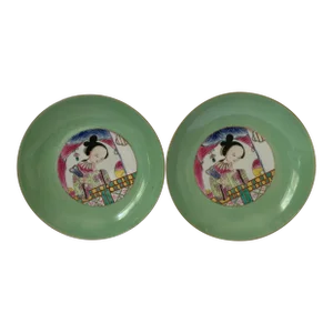 Late 20th Century Chinese Famille Rose Porcelain Beauty Deep Dishes/ Bowls - a Pair