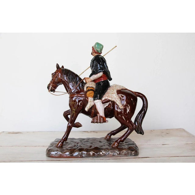 Ceramic Vintage Bordallo Pinheiro Palissy Ware, Earthenware, Majolica Horseman Figurine For Sale - Image 7 of 13
