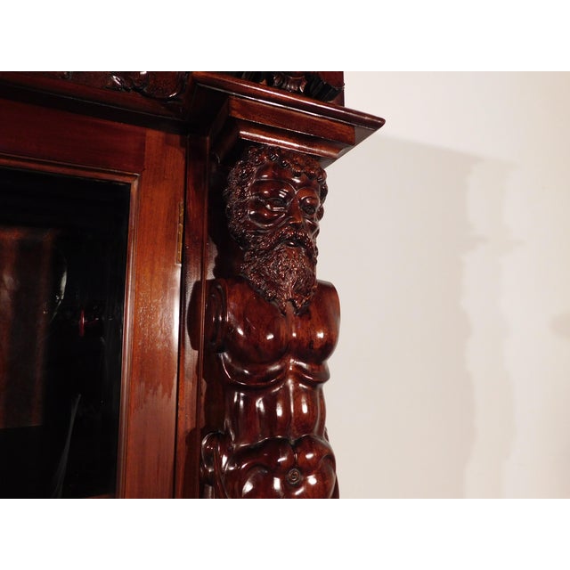 Wood Massive R J Horner Antique Renaissance Revival Baroque Carved Figural Bookcase For Sale - Image 7 of 16