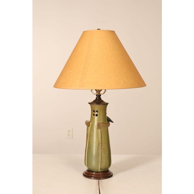 Ephraim Faience Pottery Arts And Crafts Green Lighthouse Table Lamp For Sale - Image 16 of 18