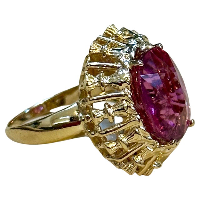 6 Carat Oval Cut Natural Pink Tourmaline 14 Karat Yellow Gold Ring For Sale - Image 17 of 18