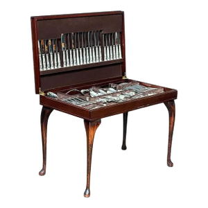 English Canteen on Stand Containing Twelve-Place Set of Kings Pattern Cutlery