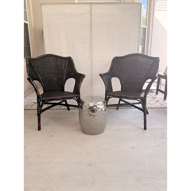 Boho Chic Pair Black Butterfly Wicker Chairs For Sale - Image 3 of 10