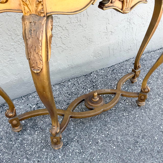French Vintage French Style Marble Top Wooden Console Table For Sale - Image 3 of 11