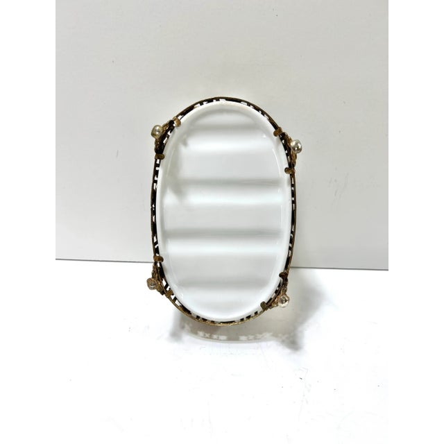 Hollywood Regency Gold Filigree Soap Dish With Porcelain Insert – 1970s Brass For Sale In Louisville - Image 6 of 7