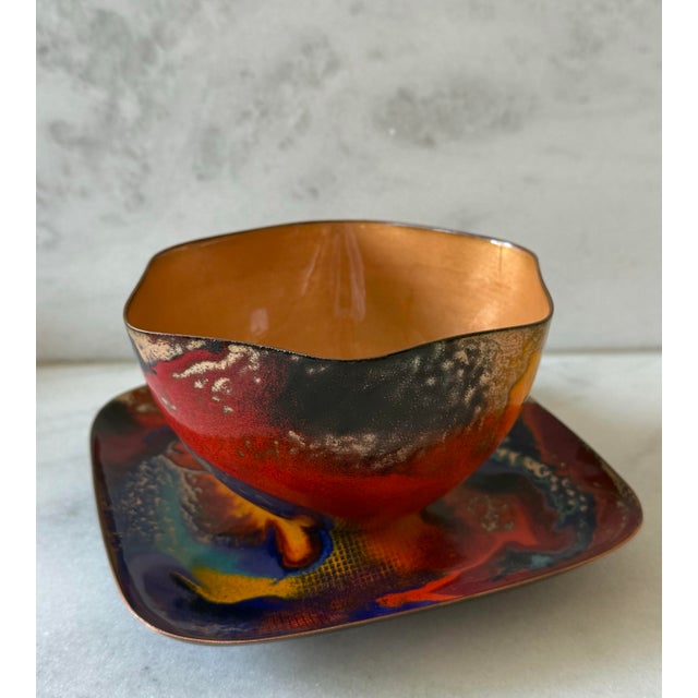 Metal Vintage Copper Enamel Plate by Sansone Studio For Sale - Image 7 of 7