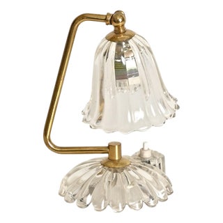 Bellflower Adjustabe Table Lamp in Murano Glass and Brass by Ercole Barovier, Italy, 1940s For Sale