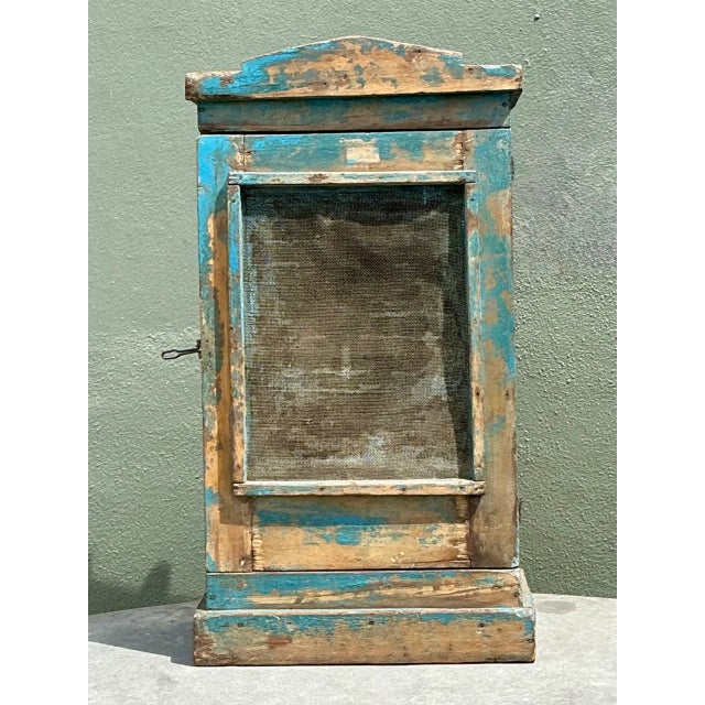 Teal Vintage Rustic Painted Wood Cabinet For Sale - Image 8 of 12