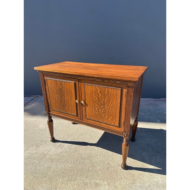 Wood Antique Quarter-Sawn Tiger Oak Two-Door Server With Turned Legs and Classical Detailing For Sale - Image 7 of 7