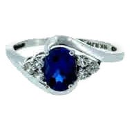 10k White Gold Oval Blue Cz Bypass Ring With Cz Accents, Size 6.5 For Sale