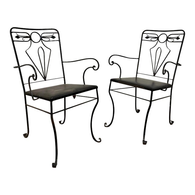 Pair of Salterini Iron Arm Dining Chairs Art Deco For Sale