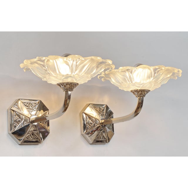 1930s French Art Deco Wall Sconces by Capon Freres & Jean Gauthier 1930 France - A Pair For Sale - Image 5 of 14