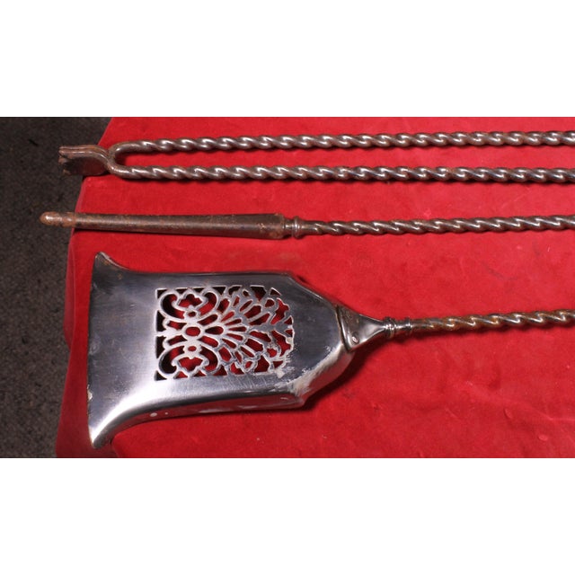 19th Century Antique Steel and Bronze Fireplace Set, 1800s, Set of 3 For Sale - Image 5 of 8