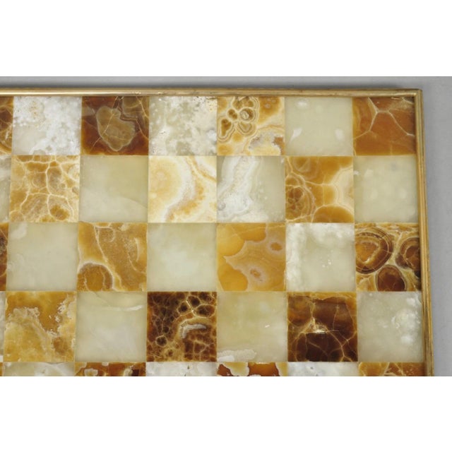 Gemstone Vintage Mid Century Modern Mosaic Brown Onyx Stone Chess Game Checkerboard For Sale - Image 7 of 18