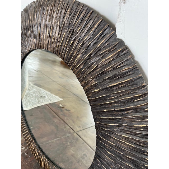 Wood Framed Circular Mirror For Sale - Image 4 of 5