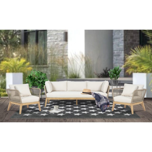Cypress Teak Wood Sofa Set With Beige Color Rope Design For Sale - Image 12 of 12