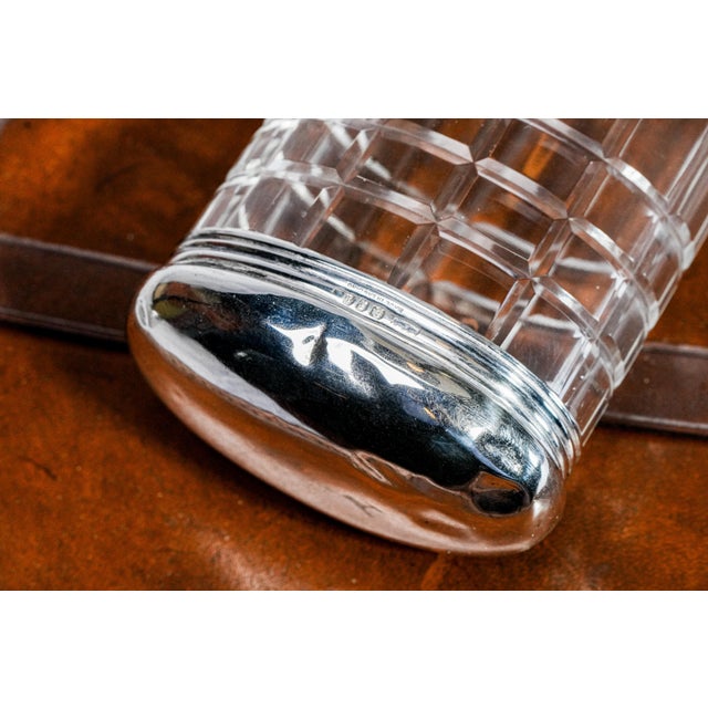 Set of 4, Beautiful Set Mappin and Webb Antique English Sterling Silver and Crystal Geometric Cut Pattern Vanity Dresser Jar and Bottle For Sale - Image 12 of 16