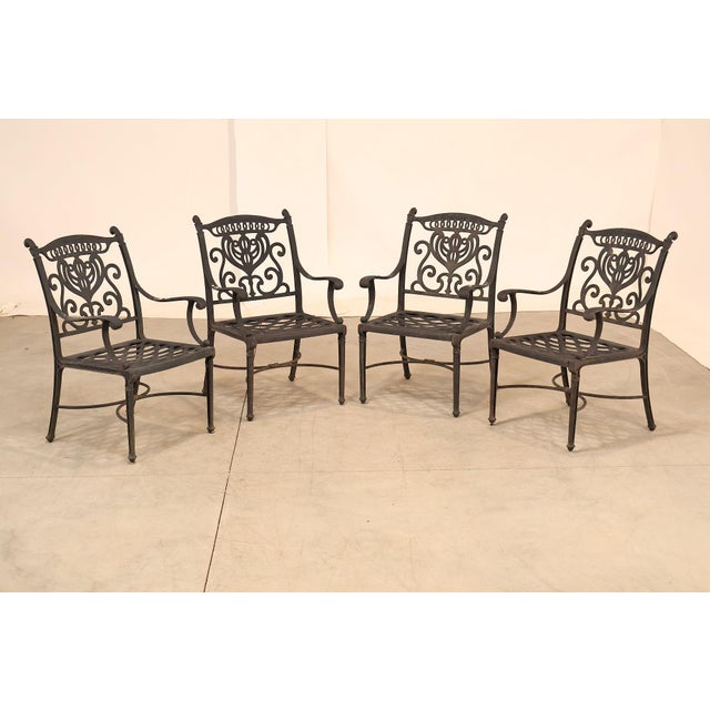 Hanamint Outdoor Round Cast Aluminum Dining Table and Chair Set For Sale - Image 17 of 18